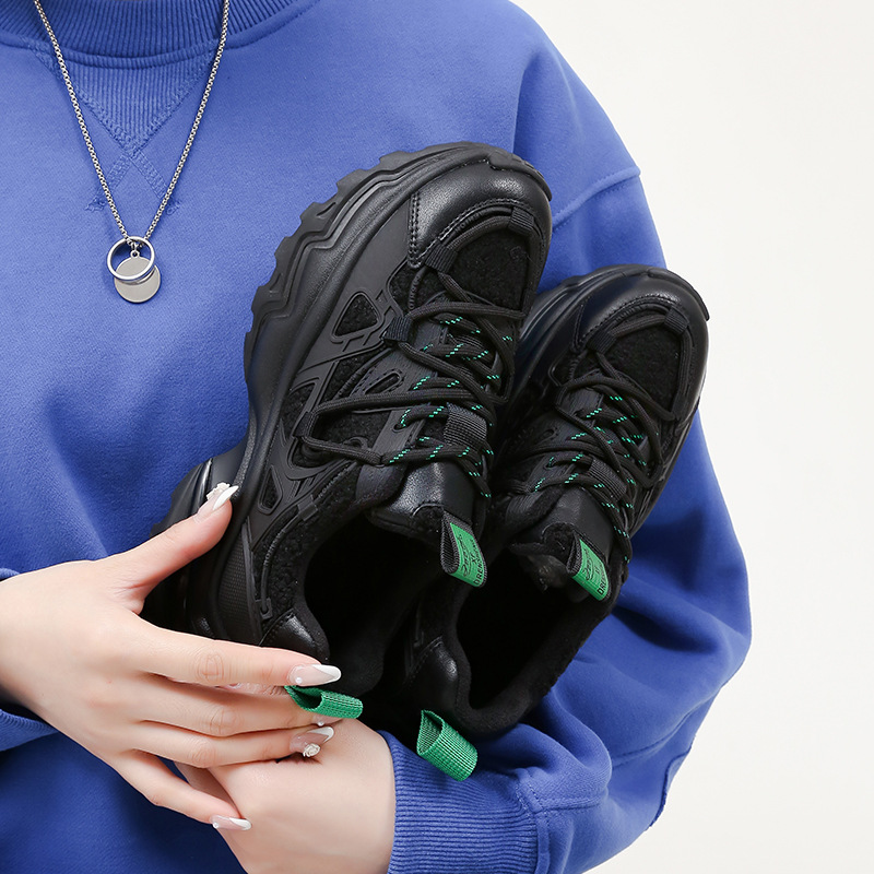 Women's velvet-added dad shoes, women's shoes, lamb fur sports shoes, autumn and winter thick sole height-enhancing casual women's shoes